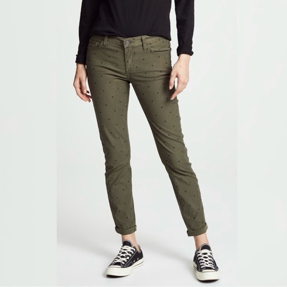 Current/Elliott The Easy Stiletto Rolled Hem Rural Green Polka Dot Jeans Size 23 - Picture 4 of 11